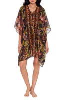 Miraclesuit Botanico Mixed Print Metallic Stripe Cover-Up Caftan in Black/Multi at Nordstrom