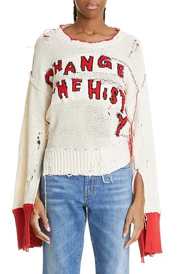 Stella McCartney Nara Change the History Distressed Cotton Sweater 8490 Multicolor 1 at Nordstrom,