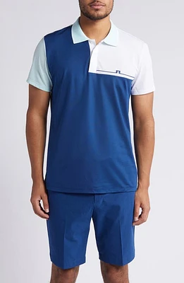 J. Lindeberg Cliff Regular Fit Colorblock Performance Golf Polo Estate Blue at Nordstrom,