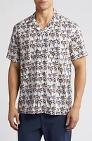 Johnston & Murphy Foliage Print Short Sleeve Cotton Modal Camp Shirt Ivory at Nordstrom, R