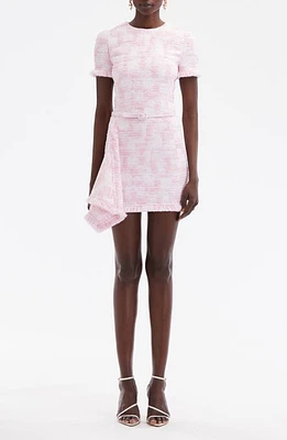 Oscar de la Renta Belted Textured Tweed Minidress White/Pink at Nordstrom,