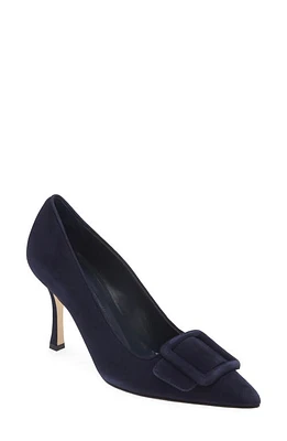 Manolo Blahnik Maysale Buckle Pointed Toe Pump Navy at Nordstrom,