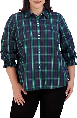 Foxcroft Olivia Plaid Button-Up Shirt Black Watch at Nordstrom,