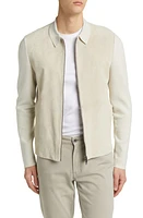 Ted Baker London Pieter Mixed Media Zip Jacket in Taupe at Nordstrom, Size 5