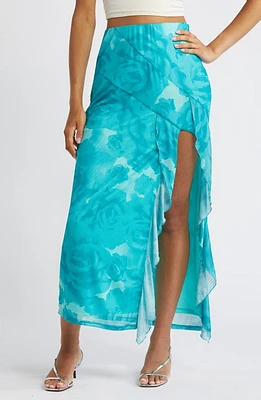 SOMETHING NEW Coco Ruffle Mesh Maxi Skirt Ceramic Aopcoco Print at Nordstrom,