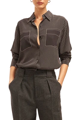 Equipment Signature Slim Fit Stripe Silk Button-Up Shirt in True Black And Frappe at Nordstrom, Size Medium