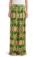 Dries Van Noten Swirl Print Wide Leg Extralong Pleated Pants Green at Nordstrom, Us