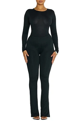 Naked Wardrobe x BARE Crewneck Long Sleeve Bodysuit in Black at Nordstrom, Size Medium