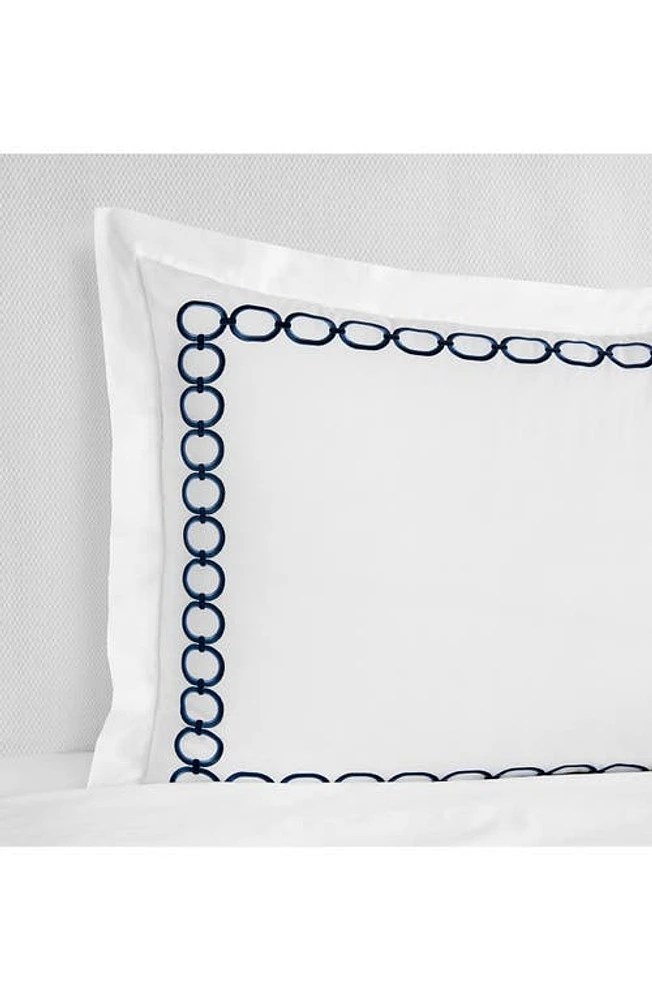 SFERRA Catena Cotton Percale Boudoir Pillow Sham in White/Navy at Nordstrom