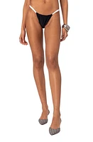 EDIKTED Leanna Contrast String Bikini Bottom Black-And-White at Nordstrom,