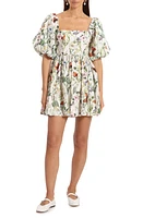 Avec Les Filles Floral Puff Sleeve Linen Blend Minidress Butterfly Flower at Nordstrom,