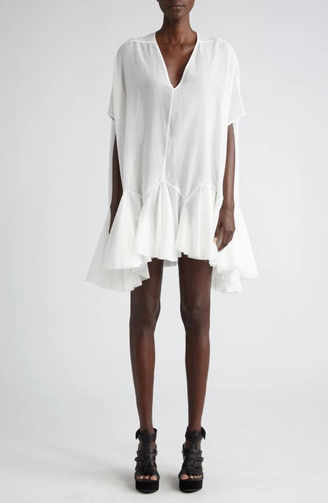 Rick Owens Divine Ruffle Hem Cotton Minidress in Milk at Nordstrom