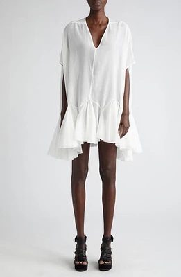 Rick Owens Divine Ruffle Hem Cotton Minidress in Milk at Nordstrom