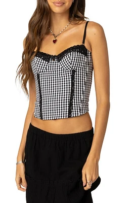 EDIKTED Gingham Lace-Up Back Corset Top Black-And-White at Nordstrom,