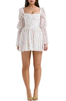 HOUSE OF CB Sancia Floral Print Corset Long Sleeve Minidress White/Pink at Nordstrom,