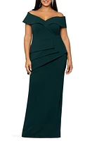 Xscape Evenings Off the Shoulder Scuba Crepe Column Gown Pine at Nordstrom,