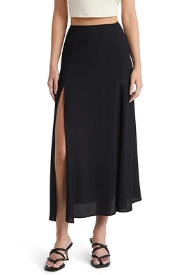 Reformation Zoe Side Slit Midi Skirt Black at Nordstrom,