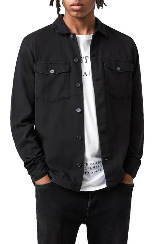 AllSaints Spotter Button-Up Shirt Jacket Black at Nordstrom,