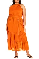 City Chic Callie Tiered Belted Maxi Dress Tangerine at