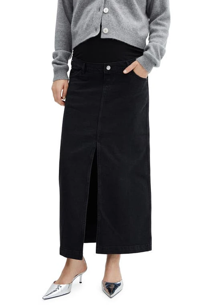 MANGO Denim Midi Maternity Skirt in Black Denim at Nordstrom, Size Medium