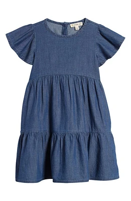 Tucker + Tate Kids' Flutter Sleeve Tiered Denim Dress in Dark Wash at Nordstrom, Size 6