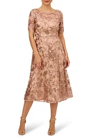 Adrianna Papell Embroidered Sequin Midi Fit & Flare Dress in Almondine at Nordstrom, Size 8