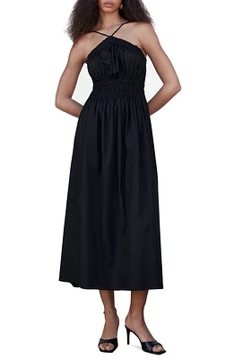 MANGO Stretch Cotton Midi Dress Black at Nordstrom,