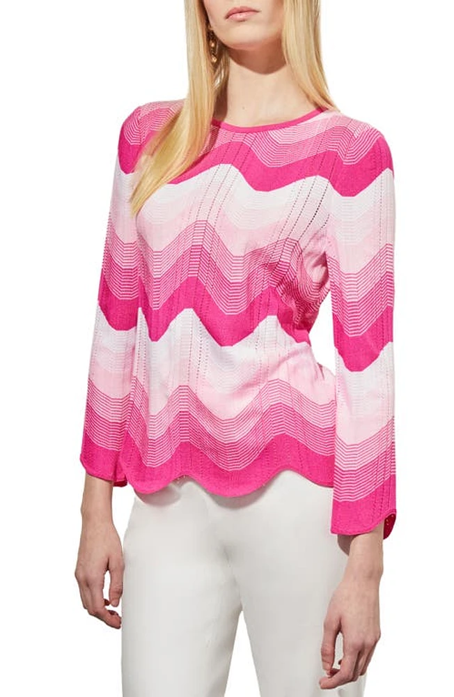 Ming Wang Scalloped Chevron Print Pointelle Knit Tunic Carmine Rose Multi at Nordstrom,