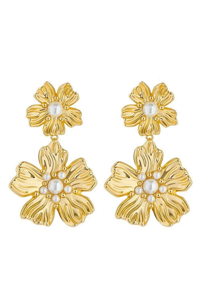 Ted Baker London Petaria Imitation Pearl Flower Statement Drop Earrings in Gold Tone Pearl at Nordstrom