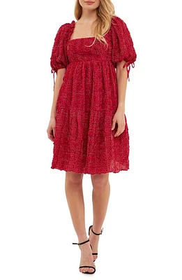 English Factory Gingham Crinkled Flounce A-Line Dress in Burgundy at Nordstrom, Size X-Small