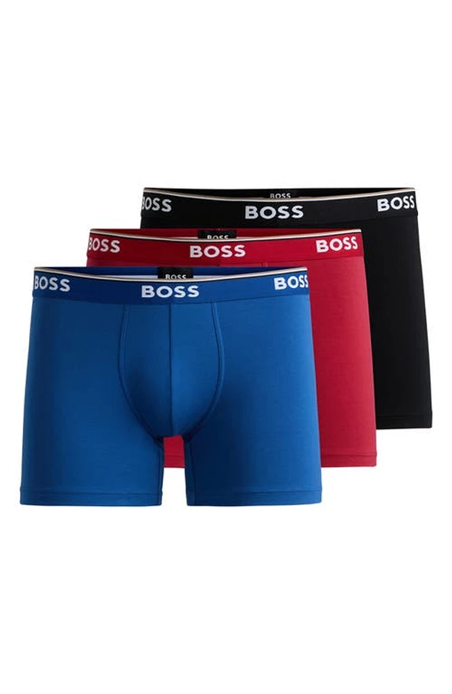 BOSS 3-Pack Power Stretch Cotton Boxer Briefs Black/Red/Blue at Nordstrom,