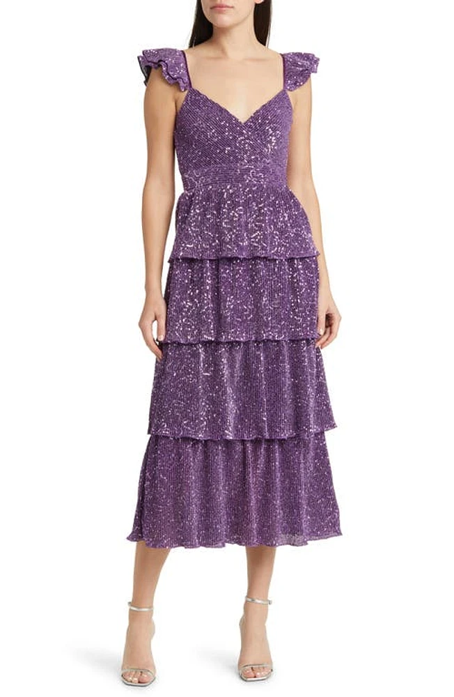 Saylor Karmen Sequin Midi Dress Grape at Nordstrom,