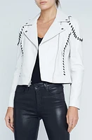 L'AGENCE Eleana Whipstitch Leather Moto Jacket Ivory/Black at Nordstrom,