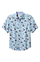 Tommy Bahama Atlantica Print Short Sleeve Silk Button-Up Shirt in Aqua Ice at Nordstrom, Size Xxx-Large