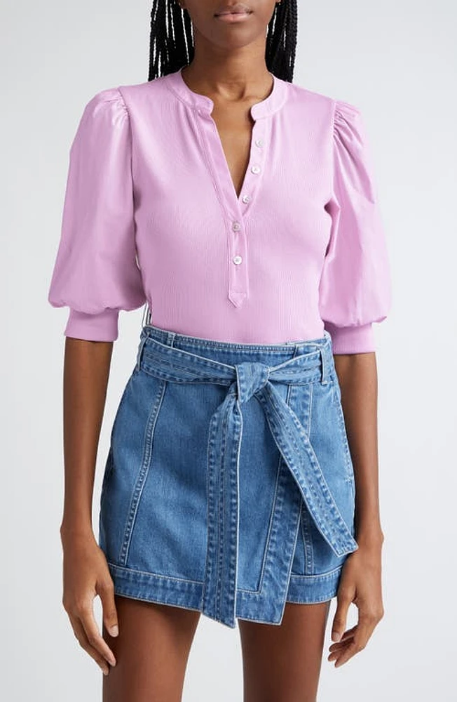 Veronica Beard Coralee Puff Shoulder Rib & Stretch Poplin Top at Nordstrom,