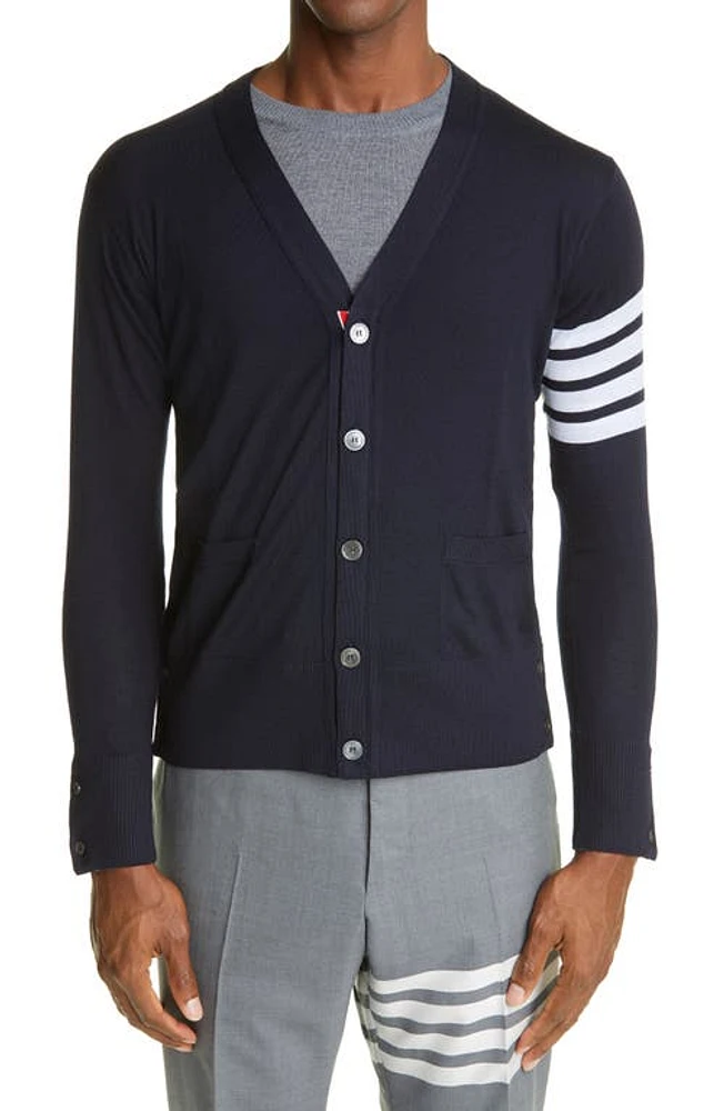 Thom Browne 4-Bar Merino Wool Cardigan Navy at