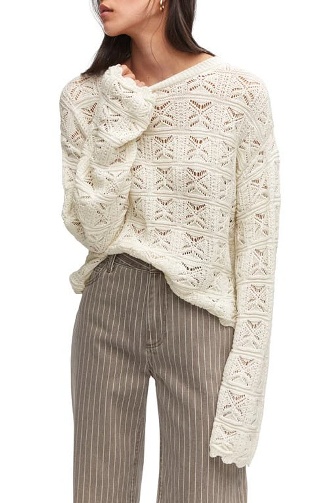 MANGO Open Stitch Crewneck Sweater in Ecru at Nordstrom, Size X-Small