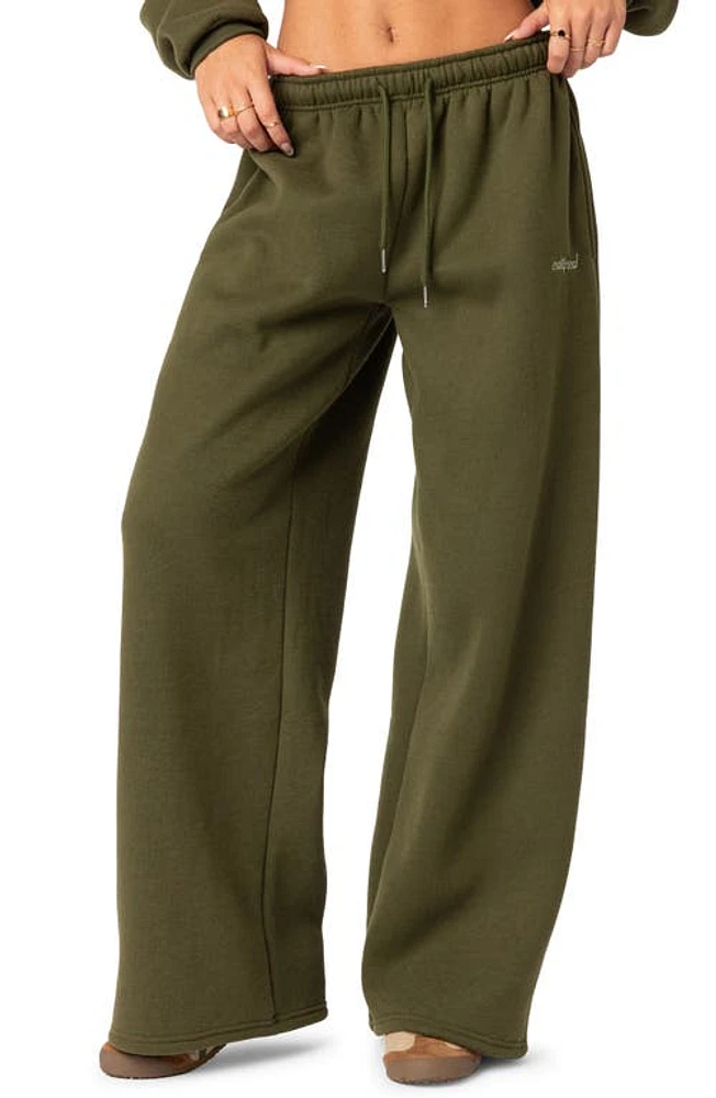 EDIKTED Breanna Wide Leg Sweatpants Olive at Nordstrom,