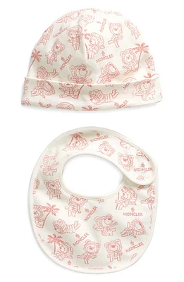 Moncler Bear Print Beanie & Bib Set Pink at Nordstrom,