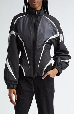 MUGLER Corseted Hooded Windbreaker in Black/Black at Nordstrom, Size 10 Us