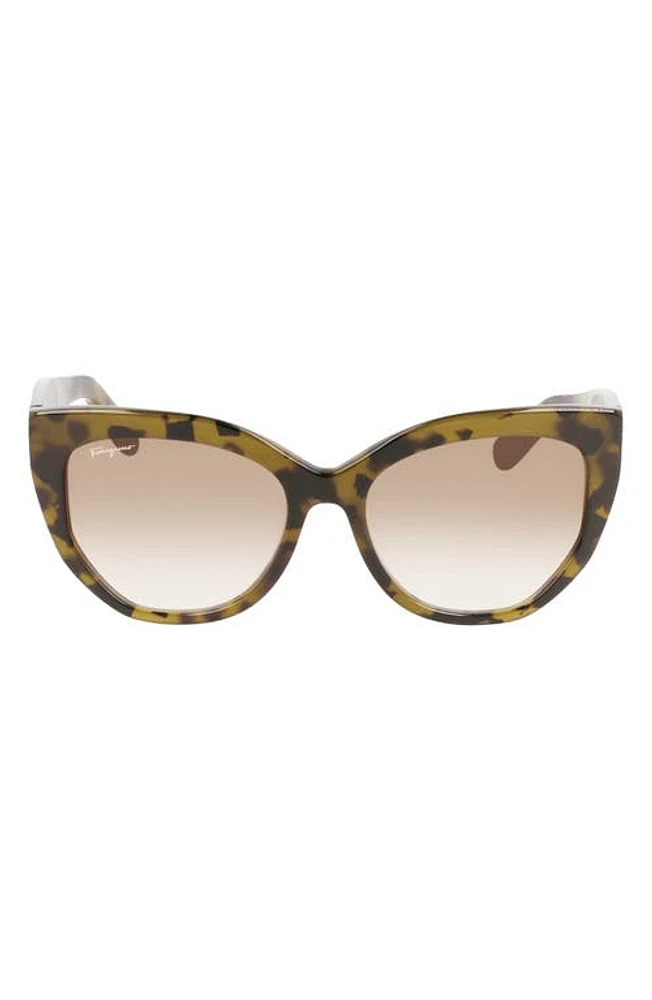 FERRAGAMO 56mm Gradient Cat Eye Sunglasses in Tortoise Green at Nordstrom