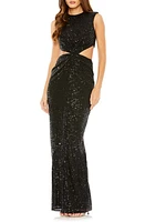 Ieena for Mac Duggal Sequin Twist Front Cutout Column Gown Black at Nordstrom,