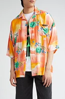 Martine Rose Gender Inclusive Floral Patchwork Boxy Satin Button-Up Camp Shirt Today Coral at Nordstrom,