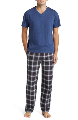 Majestic International V-Neck T-Shirt & Flannel Pajama Pants Set Forest/Blue at Nordstrom,