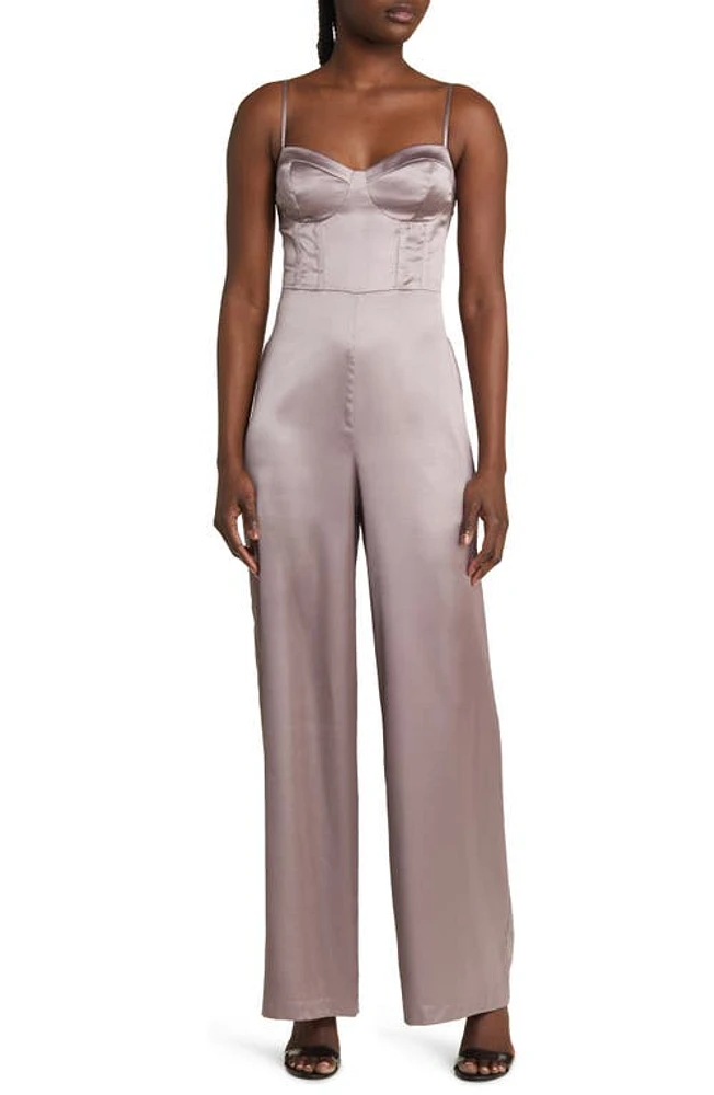 ASTR the Label Satin Bustier Jumpsuit Pewter at Nordstrom,