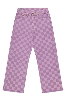 THE NEW Kids' Jania Checker Stretch Organic Cotton Wide Leg Jeans Light Purple at Nordstrom, Y