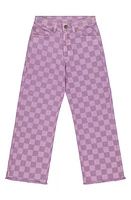 THE NEW Kids' Jania Checker Stretch Organic Cotton Wide Leg Jeans Light Purple at Nordstrom, Y