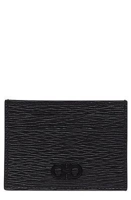 FERRAGAMO Revival Leather Card Case in Nero/Dark Rain at Nordstrom