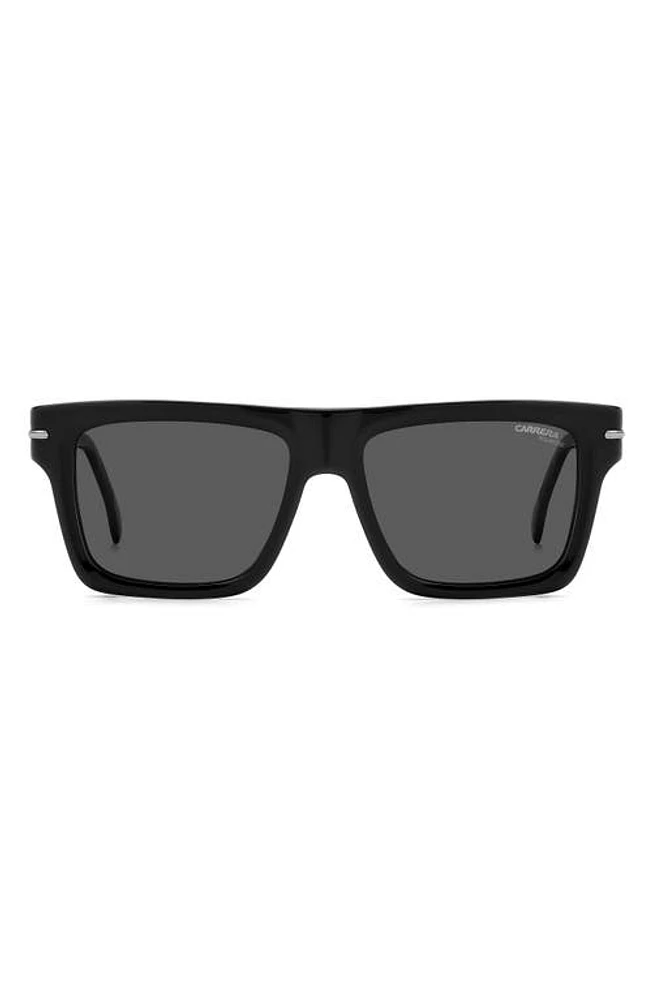 Carrera Eyewear 54mm Polarized Rectangular Sunglasses in Black/Gray Polar at Nordstrom