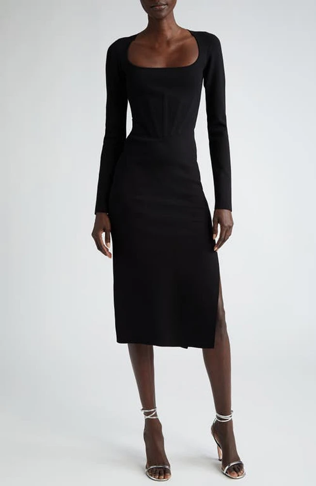 MUGLER Black Heaven Long Sleeve Midi Dress at Nordstrom,